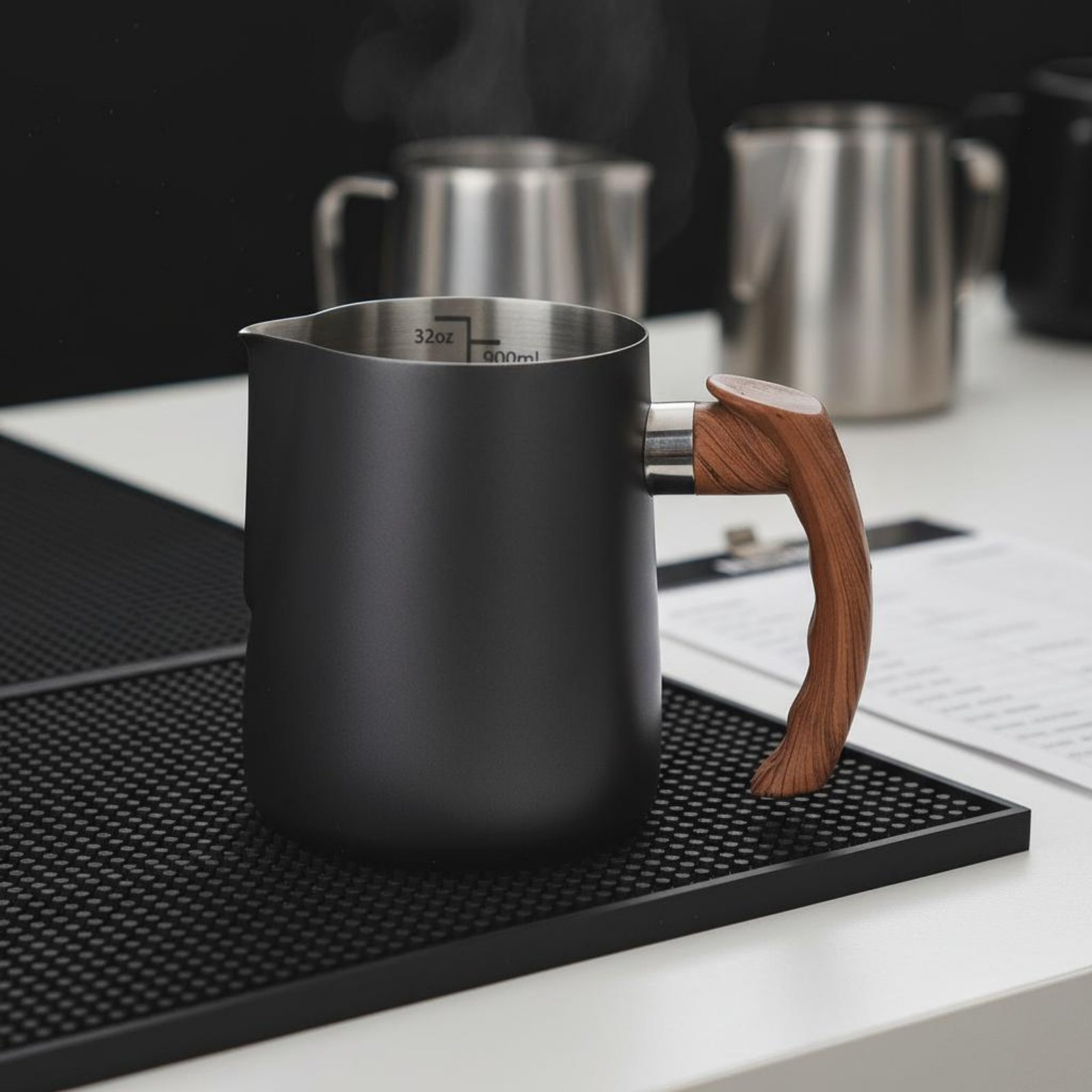 Latte Art-kan met houten handv - Milk Steaming Pitcher recensie en prijs